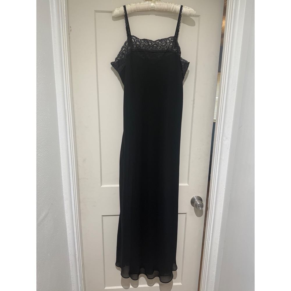 Valerie Stevens Black Lace Trim Sheer Maxi Nightgown Slip Dress XL Whimsygoth